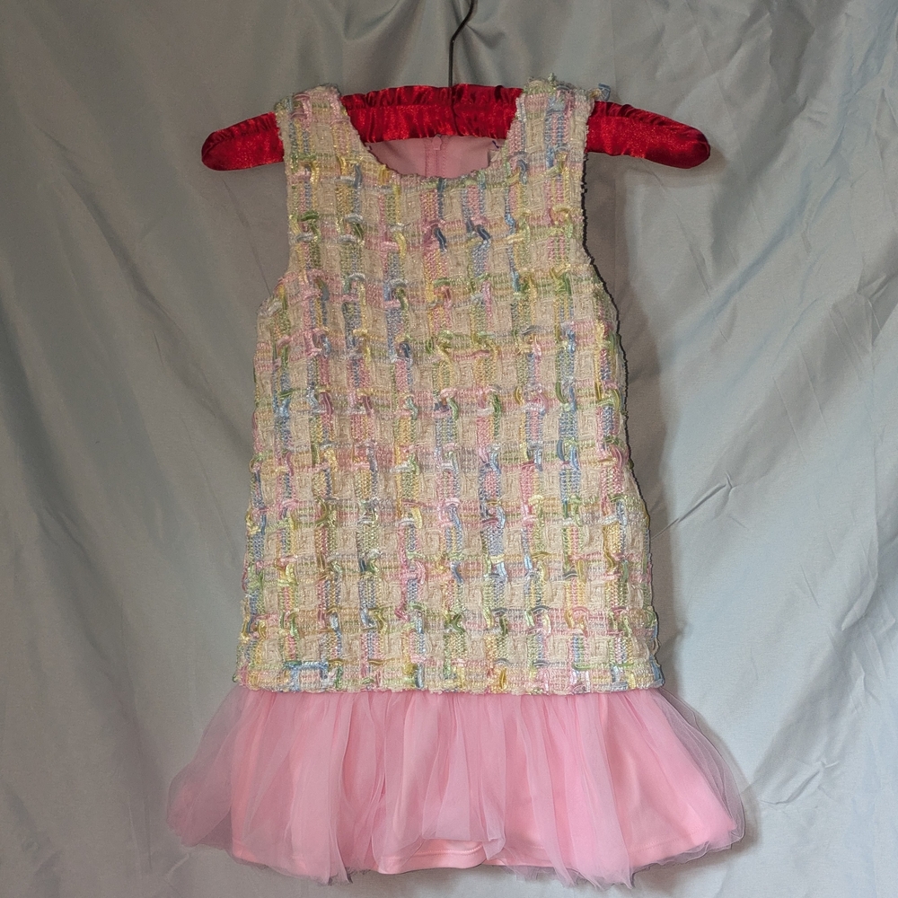 Rare Editions Girls Pink And Pastel Tweed & Tulle Dress